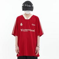 V-neck Oversized Hip-Hop Retro Embroidered Jersey T-shirt - Unisex Short Sleeve XL
