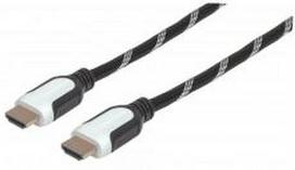 MANHATTAN Braided High Speed HDMI Cable with Ethernet HEC, ARC, 3D, 4K, HDMI Male to Male, Shielded, 0.5 m, Black/White, 354745