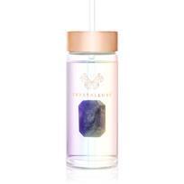 Crystallove Clear Quartz Straw Water Bottle stiklinis buteliukas vandeniui su šiaudeliu Hologram - Amethyst 400 ml