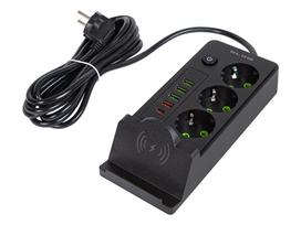 PS-350U 3 lizdų maitinimo prailginimo laidas 4xUSB+USB-PD 3m juodas 3x1mm