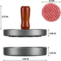 Burgerių presas, mėsainių paplotėlių gaminimo įrankis, nerūdijančio plieno, medine rankena, nelipnus, su 100 paplotėlių popierėlių