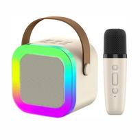 Extralink Kids' Mini Karaoke LED Speaker with 1x Mic - White | Karaoke Set | speaker, 1x microphone, Bluetooth, AUX, SD card slot, RGB lighting