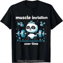 Riebus Panda Svorio Kėlimo Štanga Treniruočių Marškinėliai Sporto Salė Apvalia Kaklo Oversized Unisex Marškinėliai Vyriški Drabužiai Fitneso Marškinėliai S juoda