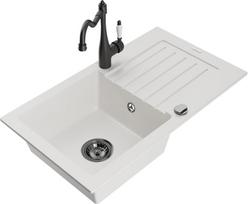 Granitinė virtuvinė plautuvė Mexen Pablo su maišytuvu ir sifonu, White+Black