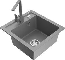 Granitinė virtuvinė plautuvė Mexen Vito su maišytuvu ir sifonu, Grey