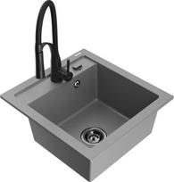 Granitinė virtuvinė plautuvė Mexen Vito su maišytuvu ir sifonu, Grey+Black