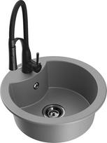 Granitinė virtuvinė plautuvė Mexen Diego su maišytuvu ir sifonu, Grey+Black