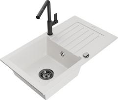 Granitinė virtuvinė plautuvė Mexen Pablo su maišytuvu ir sifonu, White+Black