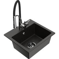 Vienguba granitinė plautuvė Mexen Milo su virtuvės maišytuvu Aster, Juoda/Auksinė metallic - 6505-75-73450-07-B