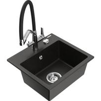 Vienguba granitinė plautuvė Mexen Milo su virtuvės maišytuvu Duo, Juoda/Auksinis metallic - 6505-75-671701-07