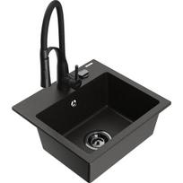 Vienguba granitinė plautuvė Mexen Milo su virtuvės maišytuvu Aster, Juoda/Auksinė metallic - 6505-75-73450-70-B