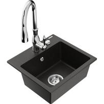 Vienguba granitinė plautuvė Mexen Milo su virtuvės maišytuvu Savita, Juoda/Auksinė metallic- 6505-75-672601-00