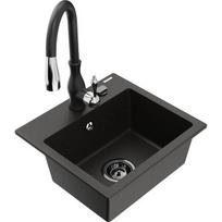 Vienguba granitinė plautuvė Mexen Milo su virtuvės maišytuvu Savita, Juoda/Auksinė metallic- 6505-75-672601-70-B