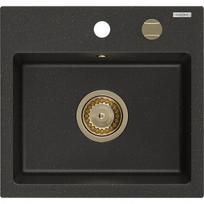 Vienguba granitinė plautuvė Mexen Milo 435 x 410 mm, Juoda/Auksinė metallic, sifonas Auksinė - 6505441000-75-G
