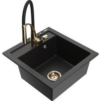 Vienguba granitinė plautuvė Mexen Vito su virtuvės maišytuvu Aster, Juoda/Sidabrinis metallic- 6503-73-73450-57-G