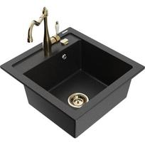 Vienguba granitinė plautuvė Mexen Vito su virtuvės maišytuvu Carla, Juoda/Sidabrinis metallic - 6503-73-670700-50