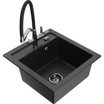Vienguba granitinė plautuvė Mexen Vito su virtuvės maišytuvu Duo, Juoda/Sidabrinis metallic - 6503-73-671701-07-B