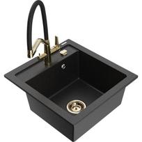 Vienguba granitinė plautuvė Mexen Vito su virtuvės maišytuvu Duo, Juoda/Sidabrinis metallic - 6503-73-671701-57-G
