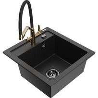 Vienguba granitinė plautuvė Mexen Vito su virtuvės maišytuvu Duo, Juoda/Sidabrinis metallic - 6503-73-671701-57-B