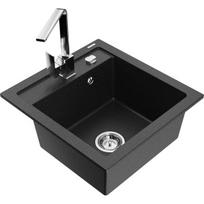 Vienguba granitinė plautuvė Mexen Vito su virtuvės maišytuvu Rita, Juoda/Sidabrinis metallic - 6503-73-670300-00