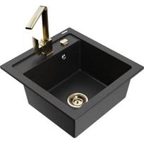 Vienguba granitinė plautuvė Mexen Vito su virtuvės maišytuvu Rita, Juoda/Sidabrinis metallic - 6503-73-670300-50
