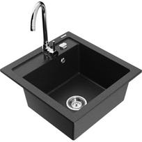 Vienguba granitinė plautuvė Mexen Vito su virtuvės maišytuvu Telma, Juoda/Sidabrinis metallic - 6503-73-670200-00