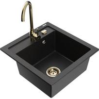 Vienguba granitinė plautuvė Mexen Vito su virtuvės maišytuvu Telma, Juoda/Sidabrinis metallic - 6503-73-670200-50