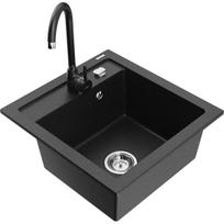 Vienguba granitinė plautuvė Mexen Vito su virtuvės maišytuvu Telma, Juoda/Sidabrinis metallic - 6503-73-670200-70