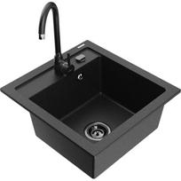 Vienguba granitinė plautuvė Mexen Vito su virtuvės maišytuvu Telma, Juoda/Sidabrinis metallic - 6503-73-670200-70-B
