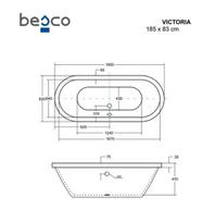 Vonia Besco Victoria, 185 x 83 cm, be apdailos, su sifonu su persipylimu slim juodu