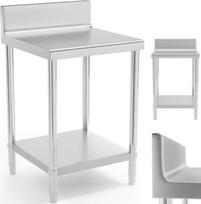 Royal Catering Nerūdijančio plieno sieninis stalviršis su apvadu ir lentyna 60x60cm
