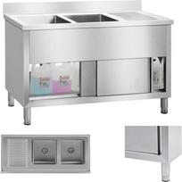 Royal Catering Pramoninė 2 dubenų maitinimo kriauklė ant pagrindo 140 cm
