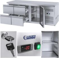 Royal Catering Šaldytuvas su plieniniu stalviršiu 4 stalčiai nuo -2 iki 10 laipsnių C 179 cm