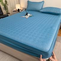 Vasarinis vėsinantis minkštas čiužinio užvalkalų komplektas - 3 dalių pilnai dengiantis, šilko pojūčio lovos užtiesalas kambariams su oro kondicionieriumi Pillowcase mėlyna