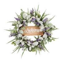 Sveiki atvykę ženklas vainikai priekinėms durims ištisus metus 50 cm vasaros pavasario žali eukalipto ėriuko auselės vainikas sodybos namų dekorui veranda sienai įvairiaspalvis