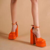 Brand Design Chunky Platform Pumps For Women  Spring Summer Rhinestone Ankle Strap Women Shoes Fashion Sexy Party Shoes 35