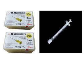 Adata vienkartinė 30G x 4 mm DR. MICRO NEEDLES 100 vnt. mezoterapijai + Švirkštas vienkartinis 1 ml be adatos, sterilus, Luer Lock - adata užsukama 100 vnt.