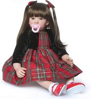 Reborn Toddler Dolls Realistic Girl 24 Inch Real Looking Soft Silicone Limbs and Head Soft Cloth Cute Baby Dolls with Beautiful Princess Dress raudona