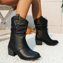 Moteriški vakarietiški batai Kaubojiški batai Moterims Moteriški ankle boots PU odiniai batai Rudens batai Moteriški botai Ponios Didelis dydis 42 36 juoda