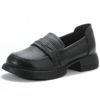 Karvės odos moteriški odiniai batai Storu padu Natūralios odos Retro loaferiai Moteriški vienetiniai batai Aukštis 3.5cm Batai moterims 37