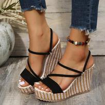 Summer Platform Wedge Women Shoes Sexy Peep Toe Ankle Strap Slip-On Slingback Sandals Comfortable Lightweight Sandalias Black 35 juoda