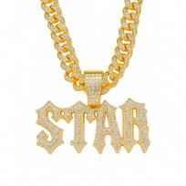 Diamond Letter Pendant Cuban Chain, Domineering Splicing Necklace, Men's Trendy Cool Hip-hop Hip-hop Accessories