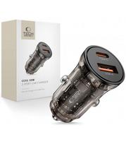 Juodas automobilinis (30W / PD30W / QC3.0) 1x-USB-A + 1x-USB-C pakrovėjas "Tech-Protect CC01 2-Port"