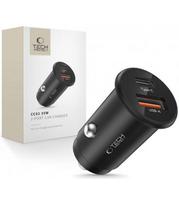 Juodas automobilinis (35W / PD35W / QC3.0) 1x-USB-A + 1x-USB-C pakrovėjas "Tech-Protect CC02 2-Port"