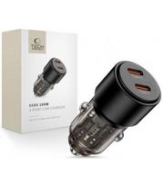 Juodas automobilinis (100W / PD100W) 2xUSB-C pakrovėjas "Tech-Protect CC03 2-Port"