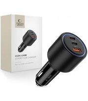 Juodas automobilinis (130W / PD130W) 1xUSB-A + 2xUSB-C pakrovėjas "Tech-Protect CC04 3-Port"