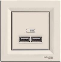 USB socket, 2-port, with frame, 2.1A, 10.5W, cream, Asfora EPH2700223 | 3606481142351