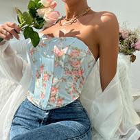 Sexy Hot Girl Low-cut Halter Flower Wrapped Chest Diamond Fishbone Waist European And American Vest XS vyno raudonos spalvos