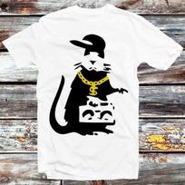 230 Gsm 100% Cotton Banksy Gangsta Rat T Shirt Vintage Retro Gift Mens Womens Unisex Cartoon Anime Top Tee B1207 XXS balta