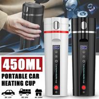 450ml 220V Nešiojama automobilinė šildoma puodelis 12V 24V Elektrinis karšto vandens puodelis LCD ekranas Virdulys Kava Arbata Pienas 304 Nerūdijančio plieno Car juoda